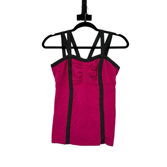 Lululemon Top Womens 8 Insight Tank Pink Gray Strappy Sleeveless Ruched Athletic - Picture 1 of 4